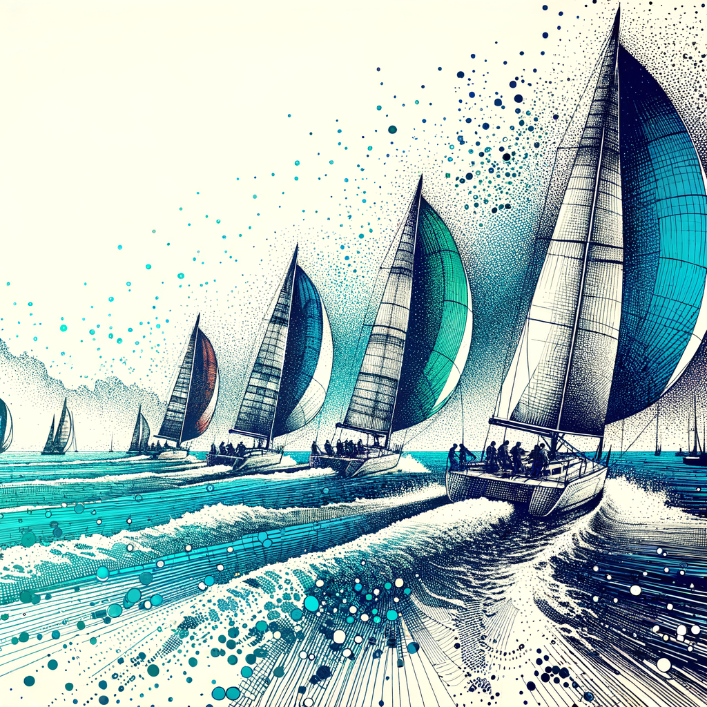 Popular Lake Ontario Sail Boats for 2025 made up of ink dots, artistic drawing, trending on artstation technicolor